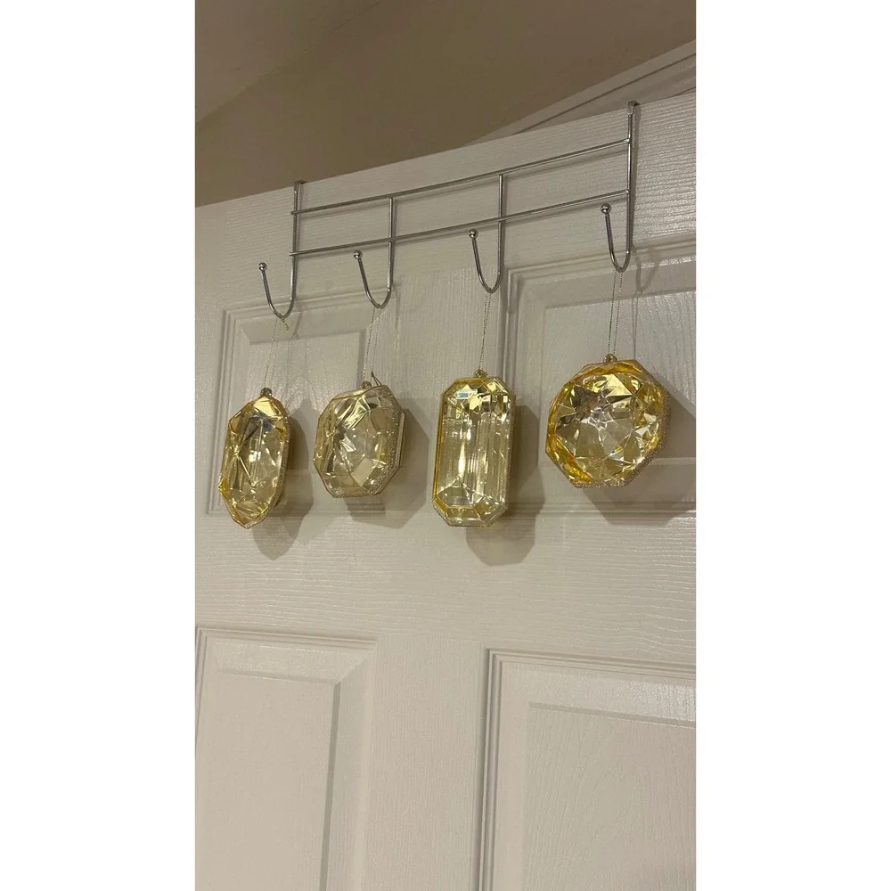 Set of 4 Large Champagne Gold Faceted Gemstone Christmas Ornaments Jewel Decor